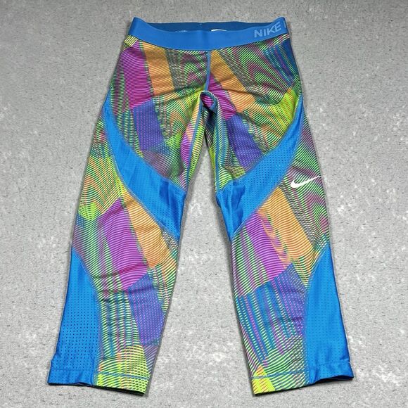 Nike Pro Hypercool Capris Womens M Frequency Photo Blue/Pink 725475-435 Training - Picture 1 of 15